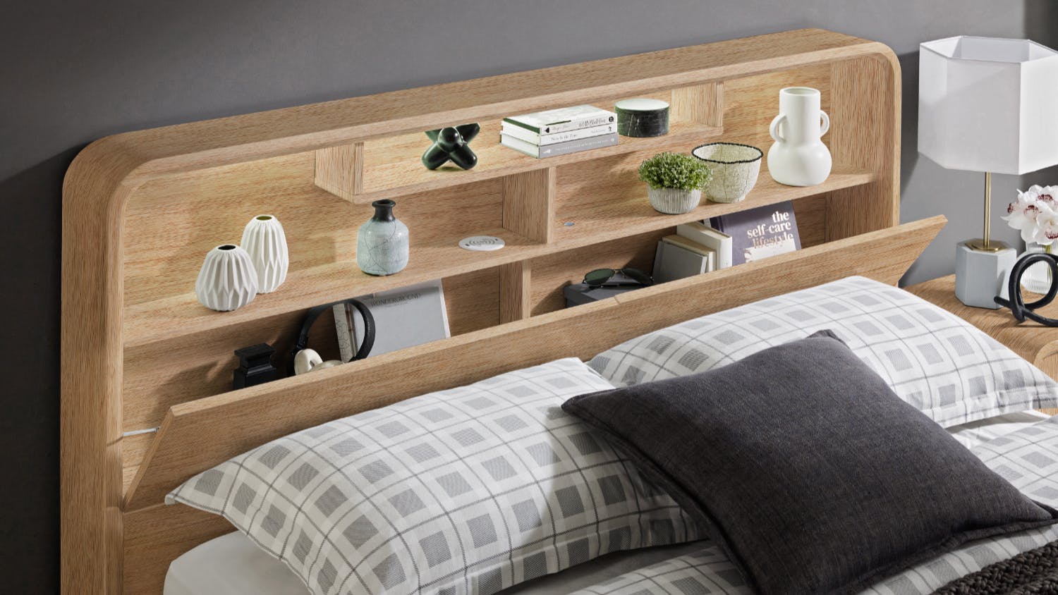 Arc Queen Gas Lift Storage Bed Frame with End Drawer | Harvey Norman New Zealand