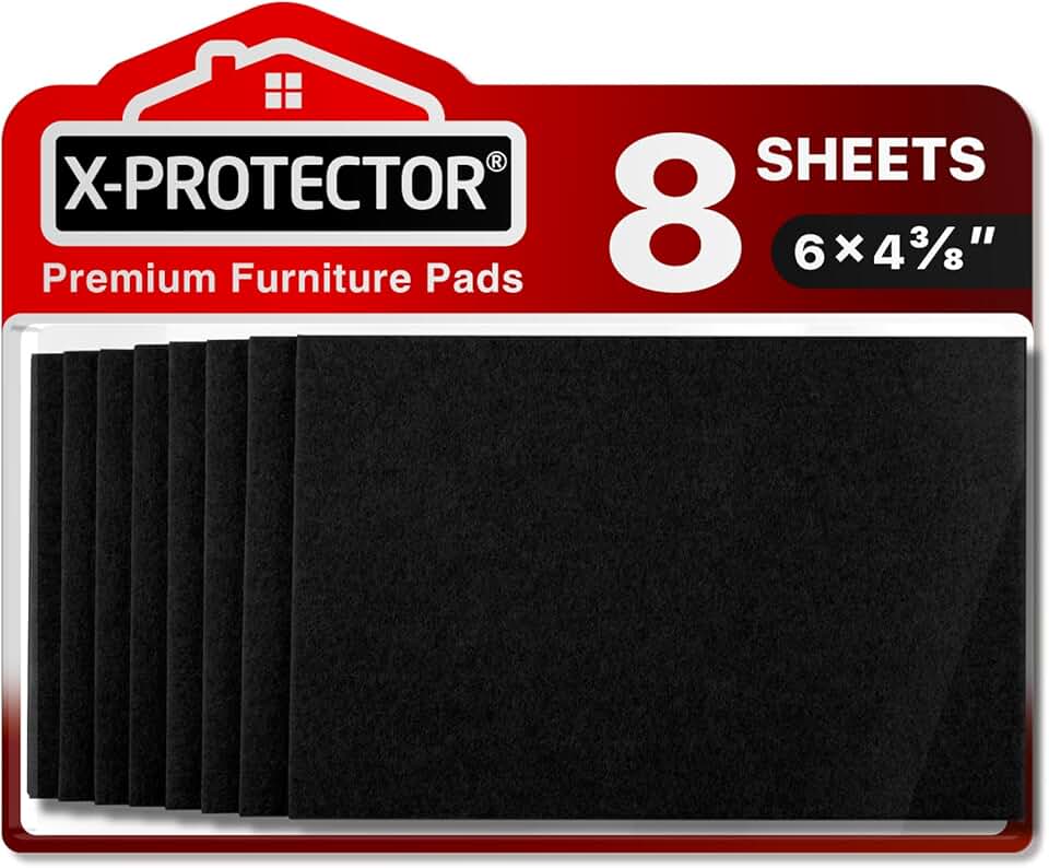 Felt Furniture Pads X-PROTECTOR 8 PCS - Premium 6” x 4 3/8” Heavy Duty Black Felt Sheets! Cut Large Furniture Pads to The Size You Need - The Best Felt Floor Protectors for Any Hard Floor!