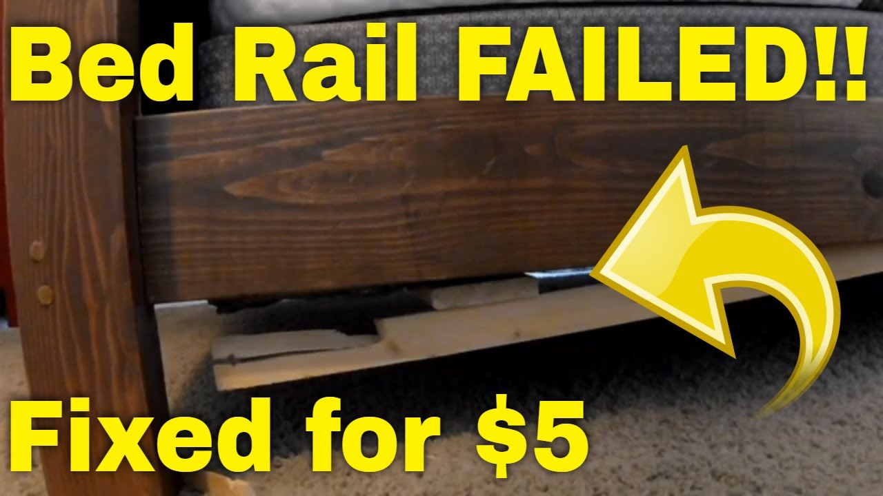 Reinforcing a broken bed frame rail with a metal plate and screws.