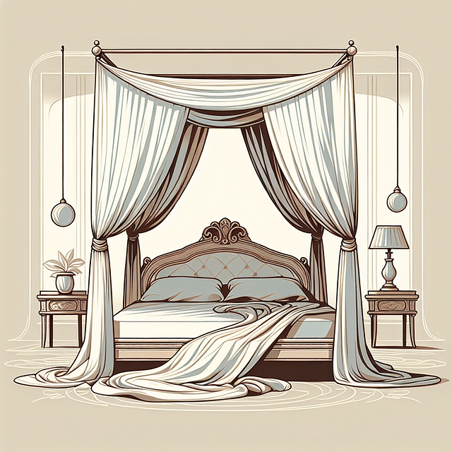 elegant draping of fabric on a canopy bed frame