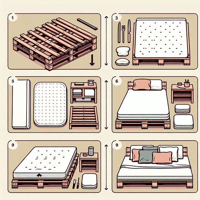 mattress and bedding on a pallet bed frame