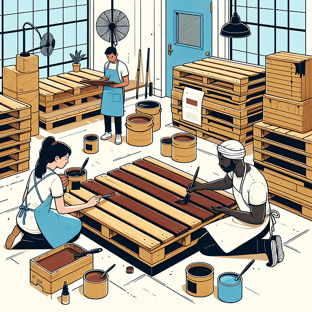 painting or staining wooden pallets in a well-ventilated area