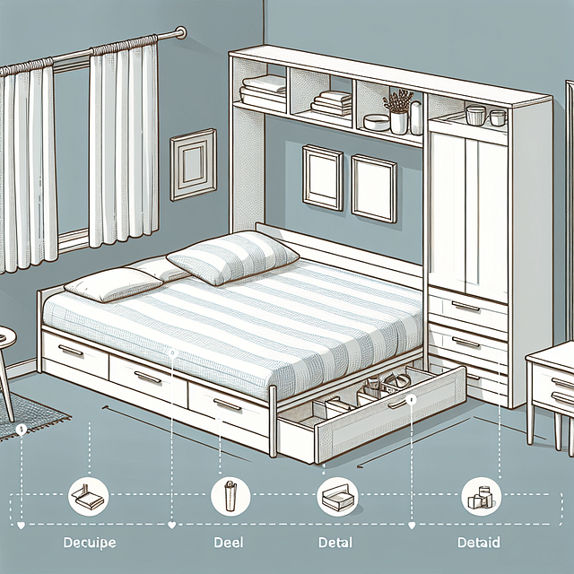 white bed frame with storage in a small bedroom