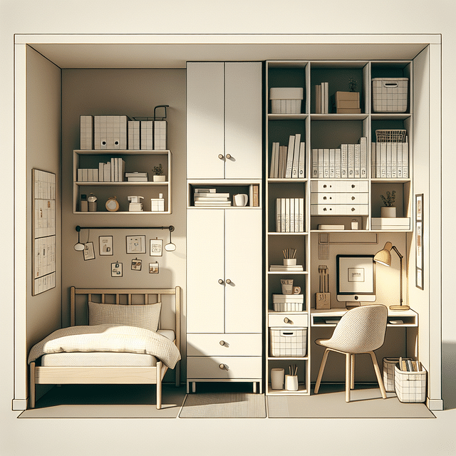 small bedroom with vertical storage solutions