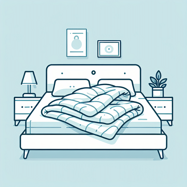 comforter on bed with white bed frame