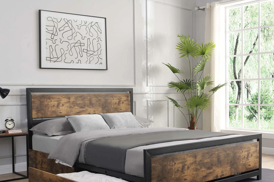 Industrial Wood and Metal Bed Frame