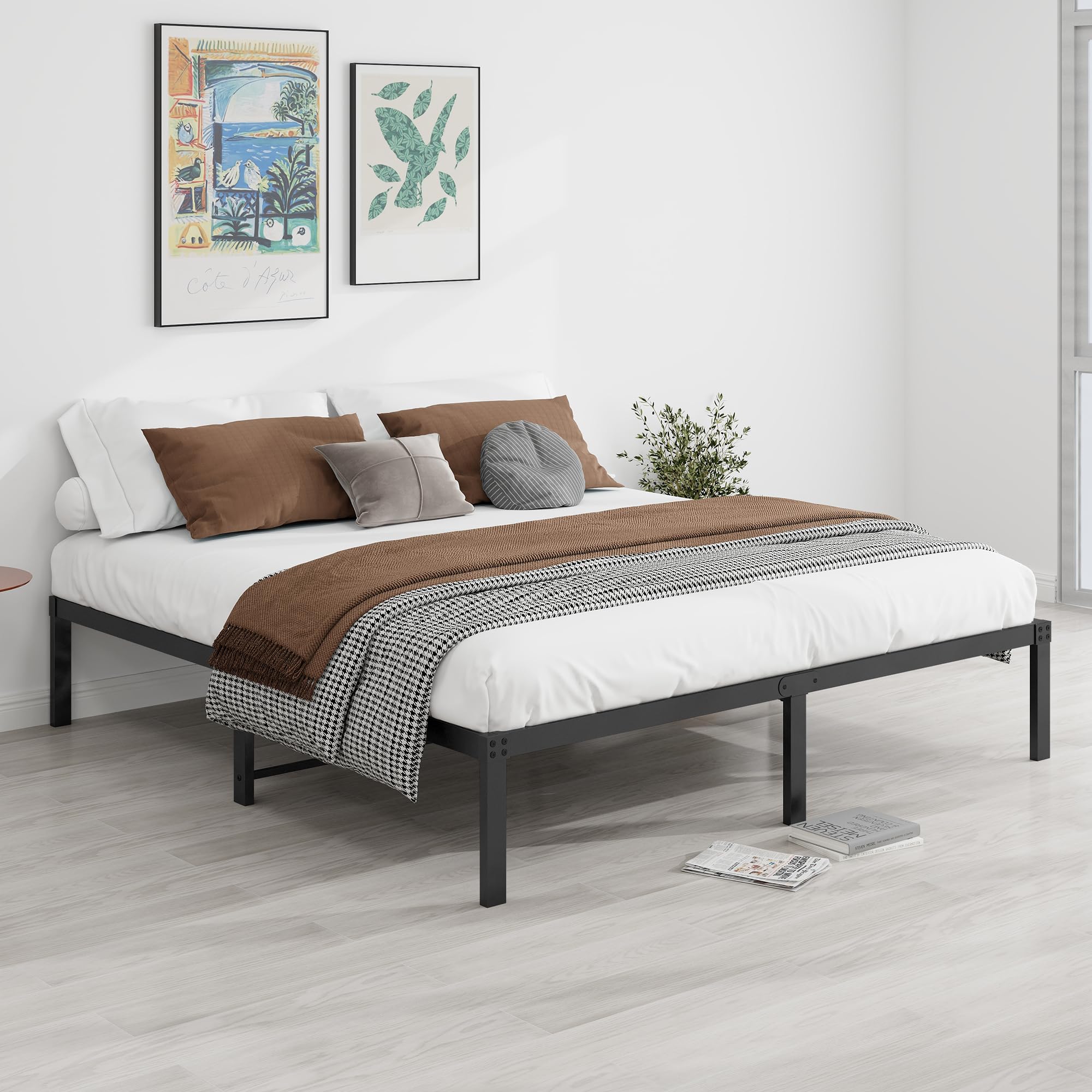 Reinforced Platform King Size Bed Frame with Storage
