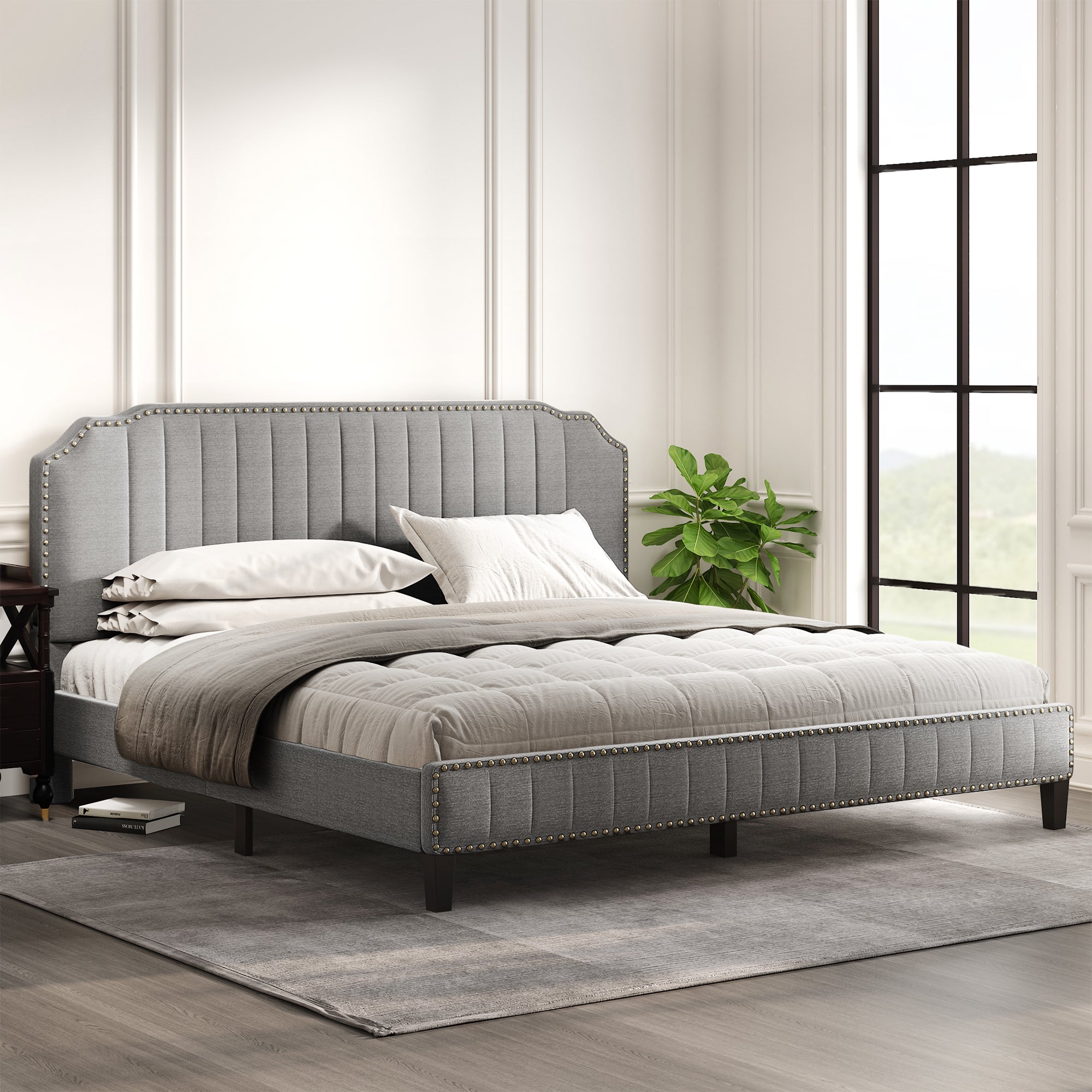 Upholstered Wingback King Size Bed Frame