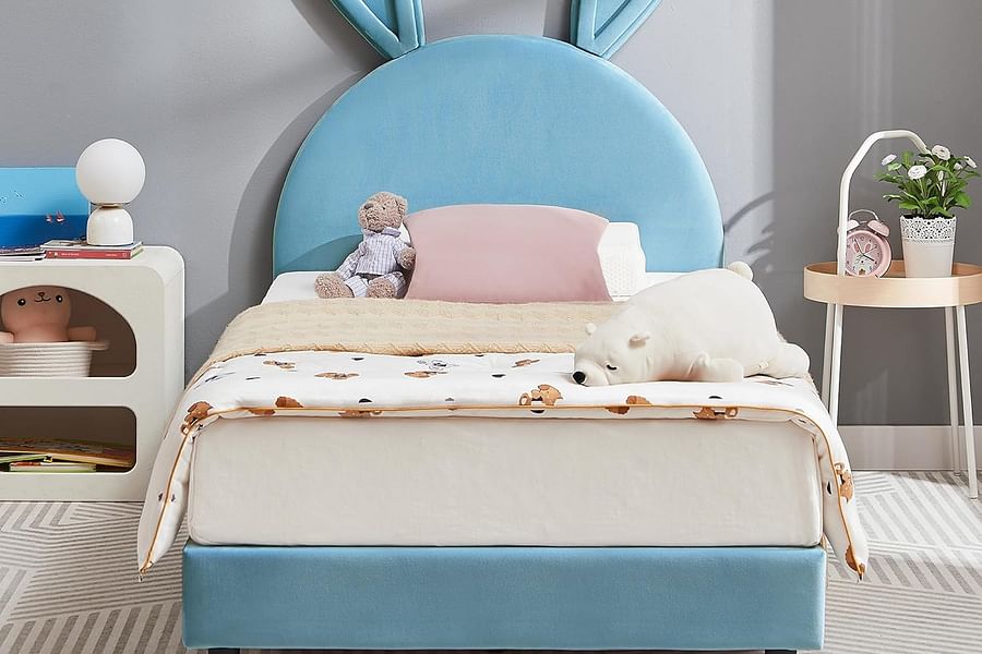 Twin Bed Frame with Upholstered Headboard