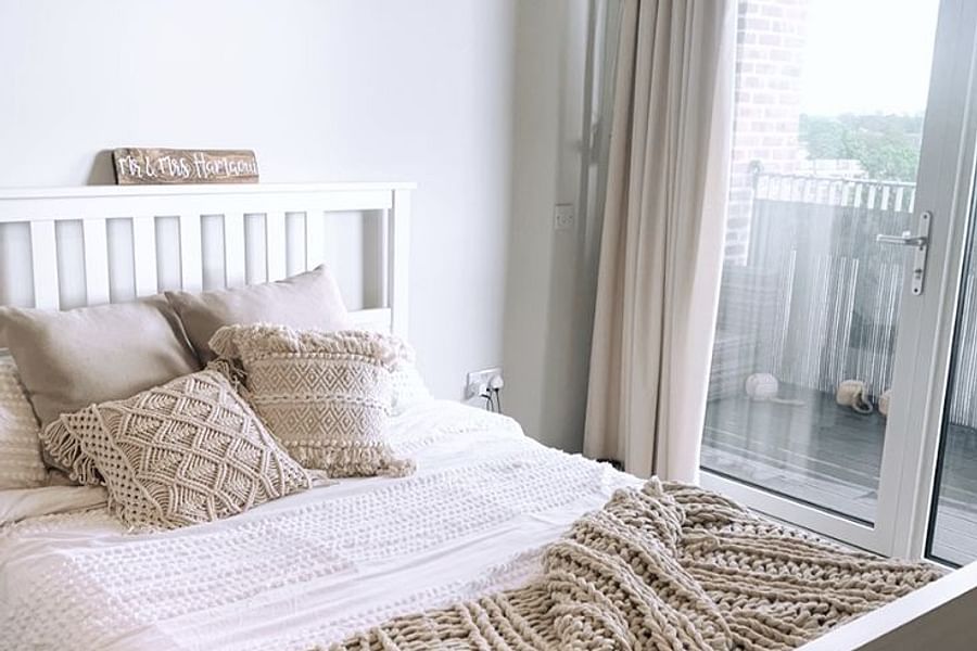 bohemian white wooden bed frame