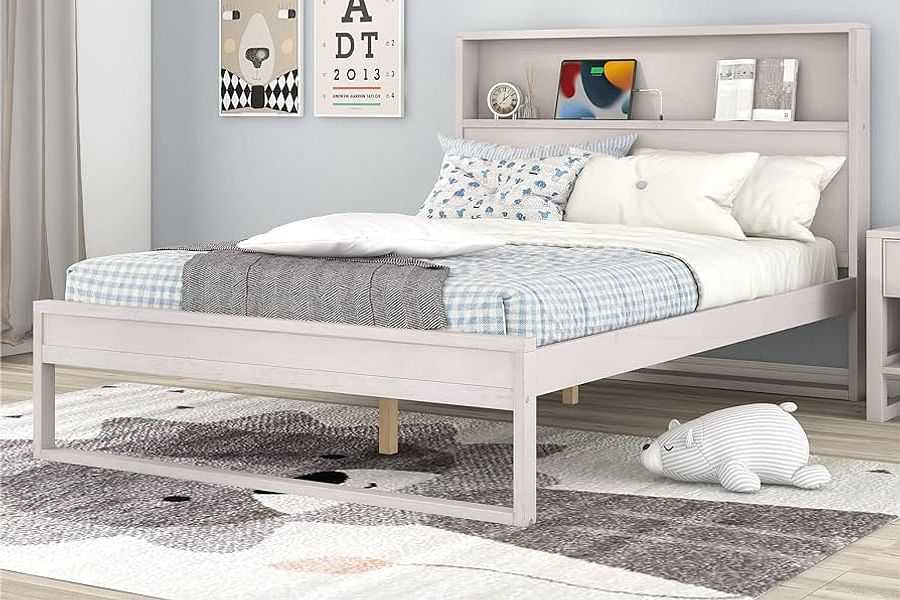 cottage style white wooden bed frame
