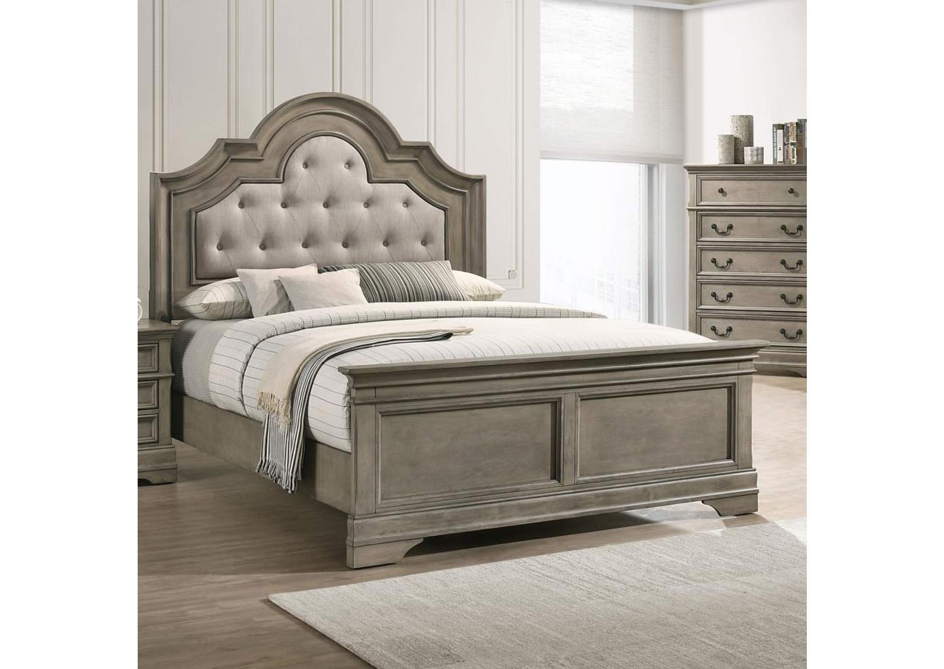 white wooden bed frame upholstered headboard