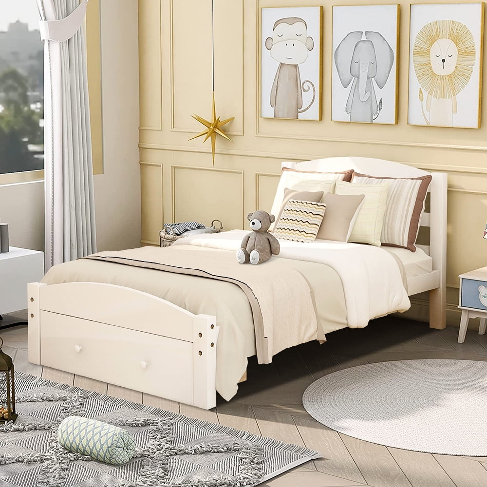 contemporary bedroom with white bed frame