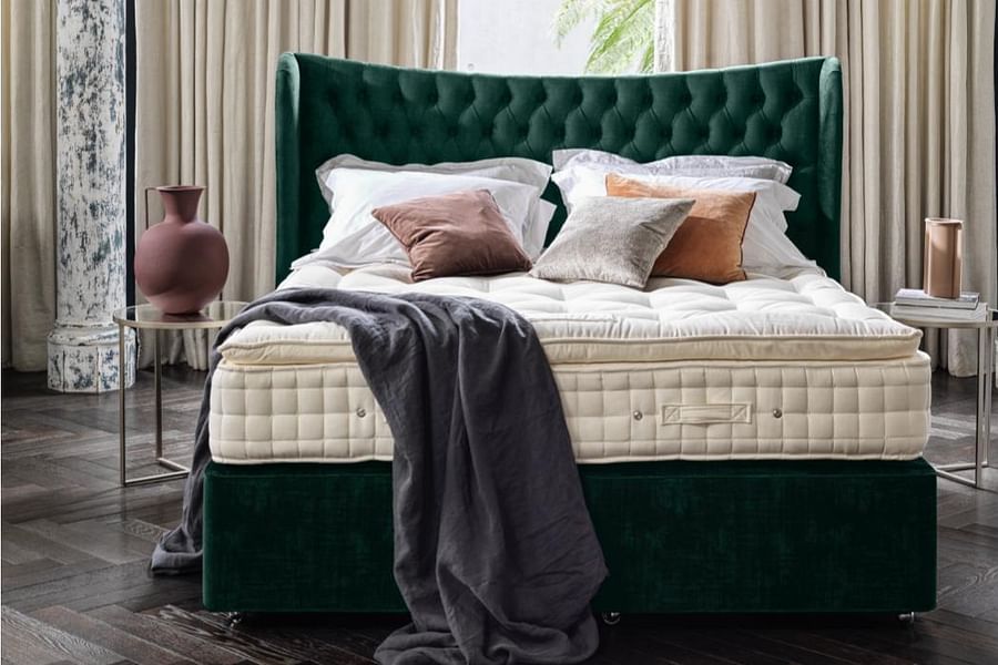 glamorous bedroom with white bed frame