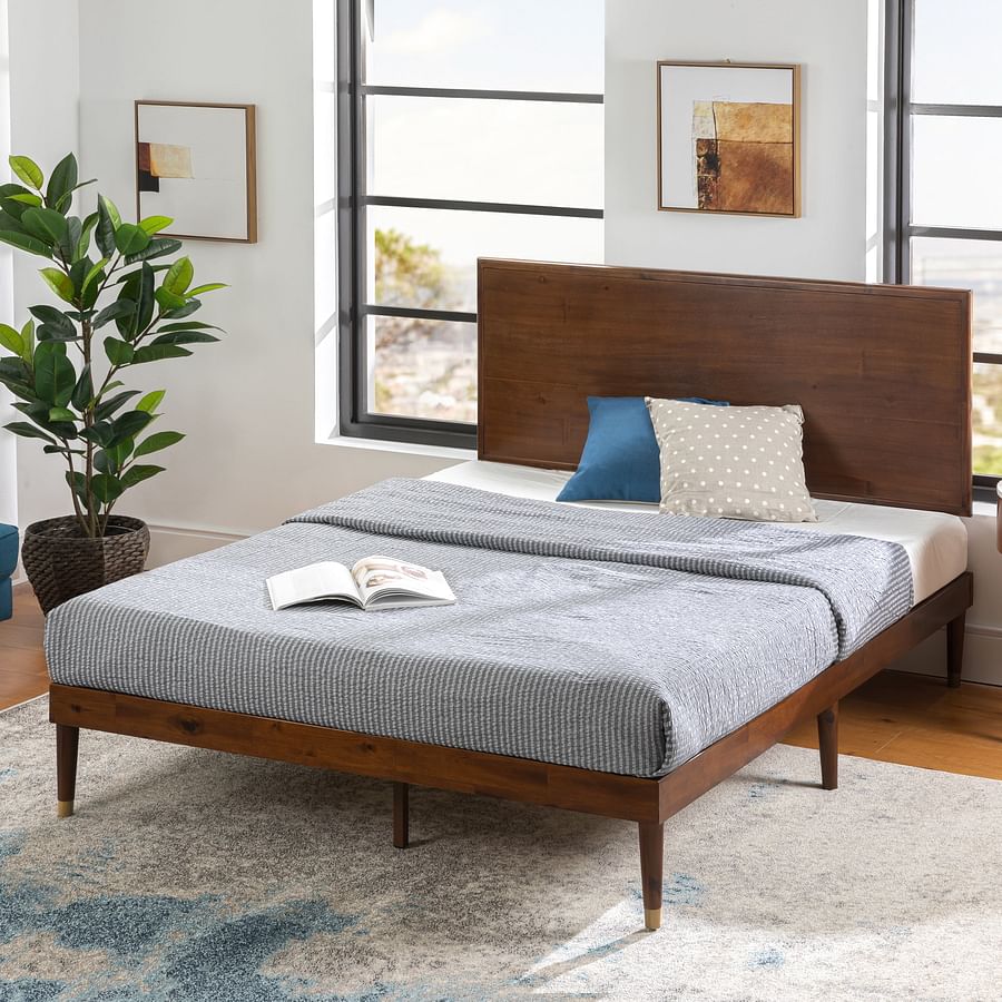 Zinus bed frame set up in a beautifully decorated bedroom