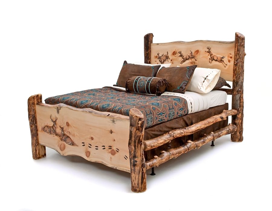 Elegant wooden bed frame with intricate carvings